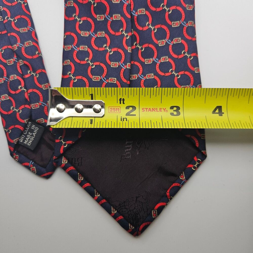 VTG Burberrys of London Horse Bit Pattern Made in England Silk Neck Tie - Picture 3 of 5